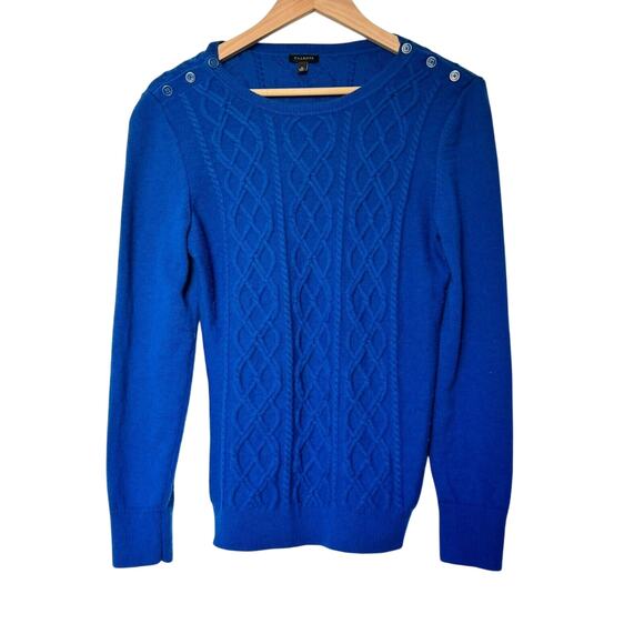 TALBOTS Women's Medium Royal Blue Lambswool Fisherman Cable Knit Tunic Sweater - Picture 2 of 9